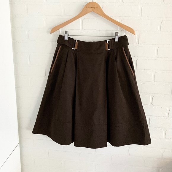 Vintage Y2K Zara A-line skirt Cotton Pleated Pockets Chocolate brown Sz S - Picture 2 of 11